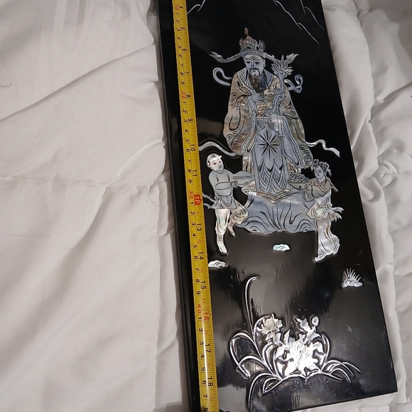 Fu lu Shou Vintage Chinese Black Lacquer Abalone shell Art - Picture 5 of 9